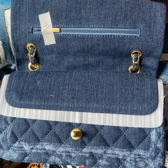 Quilted Blue Denim Shoulder Bag - Picture 5 of 6